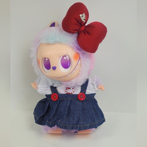 Labubu Hello Kitty Rhinestoned Denim Skirt,top & bow Outfit. Doll Not Included - Picture 2 of 9